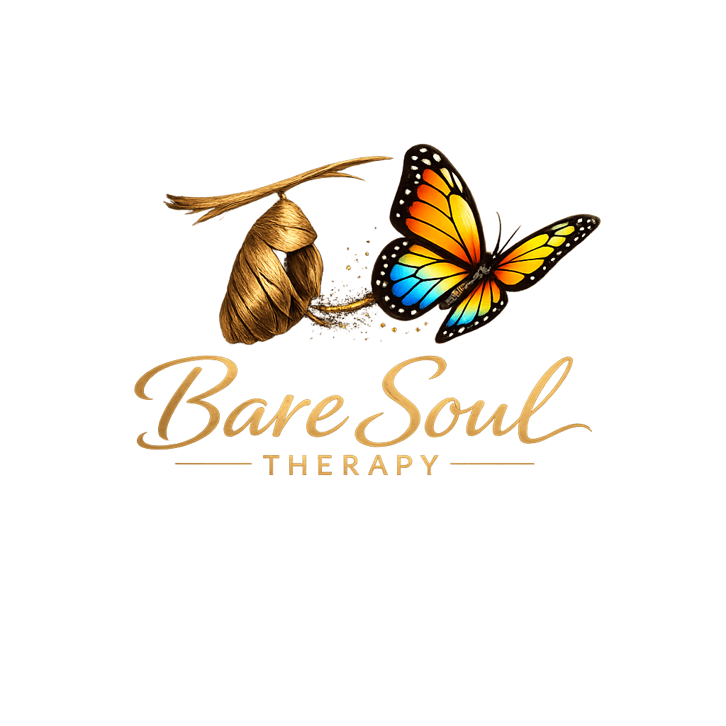 Bare Soul Therapy logo with cocoon and butterfly symbolism